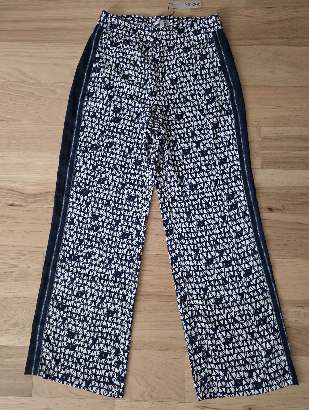 NIC+ZOE Etched Angle Blue Patterned Wide-Leg Pants Size 6 - Picture 5 of 13